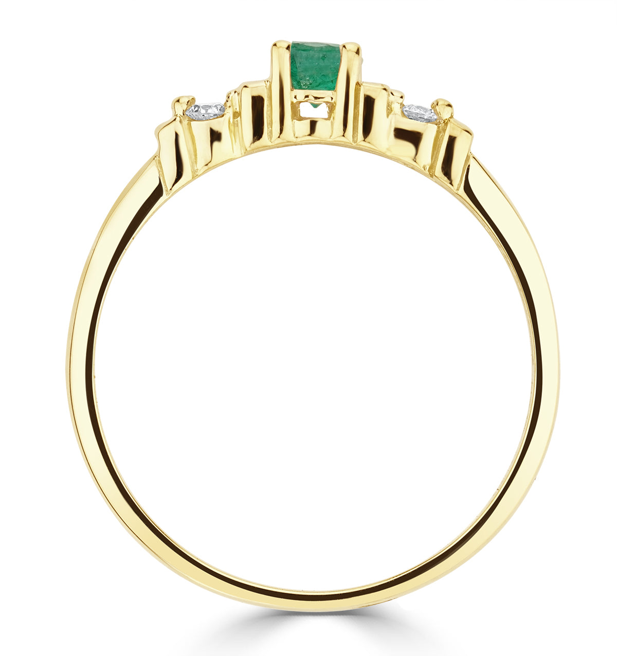 Emerald 3.75mm And Diamond 9K Gold Ring
